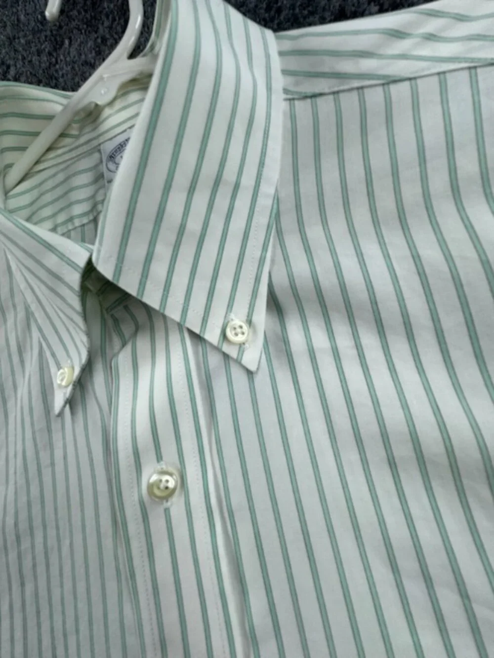 Brooks Brothers White Green 16 33 Slim Cotton Non-Iron Striped Button-Down Men